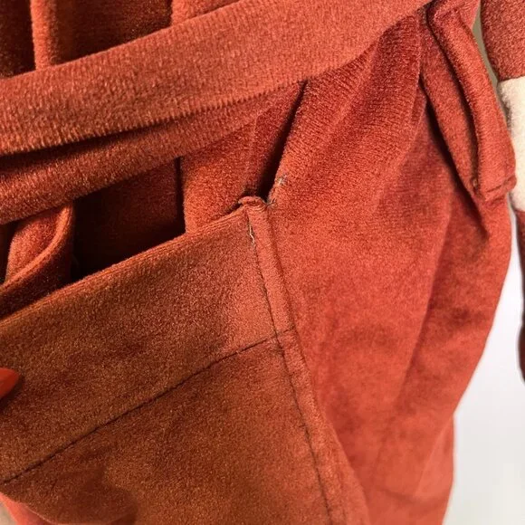 VTG 70s Burnt Orange Velour Robe Varsity Stripe Lounge Kimono Style Mid Century - Picture 12 of 16